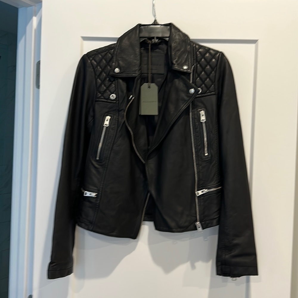 ALLSAINTS Cargo Biker black leather jacket NWT, US Size 2.